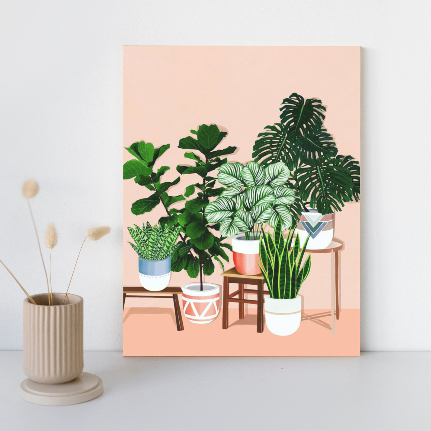 Indoor plant paint by numbers kit with colourful pots.