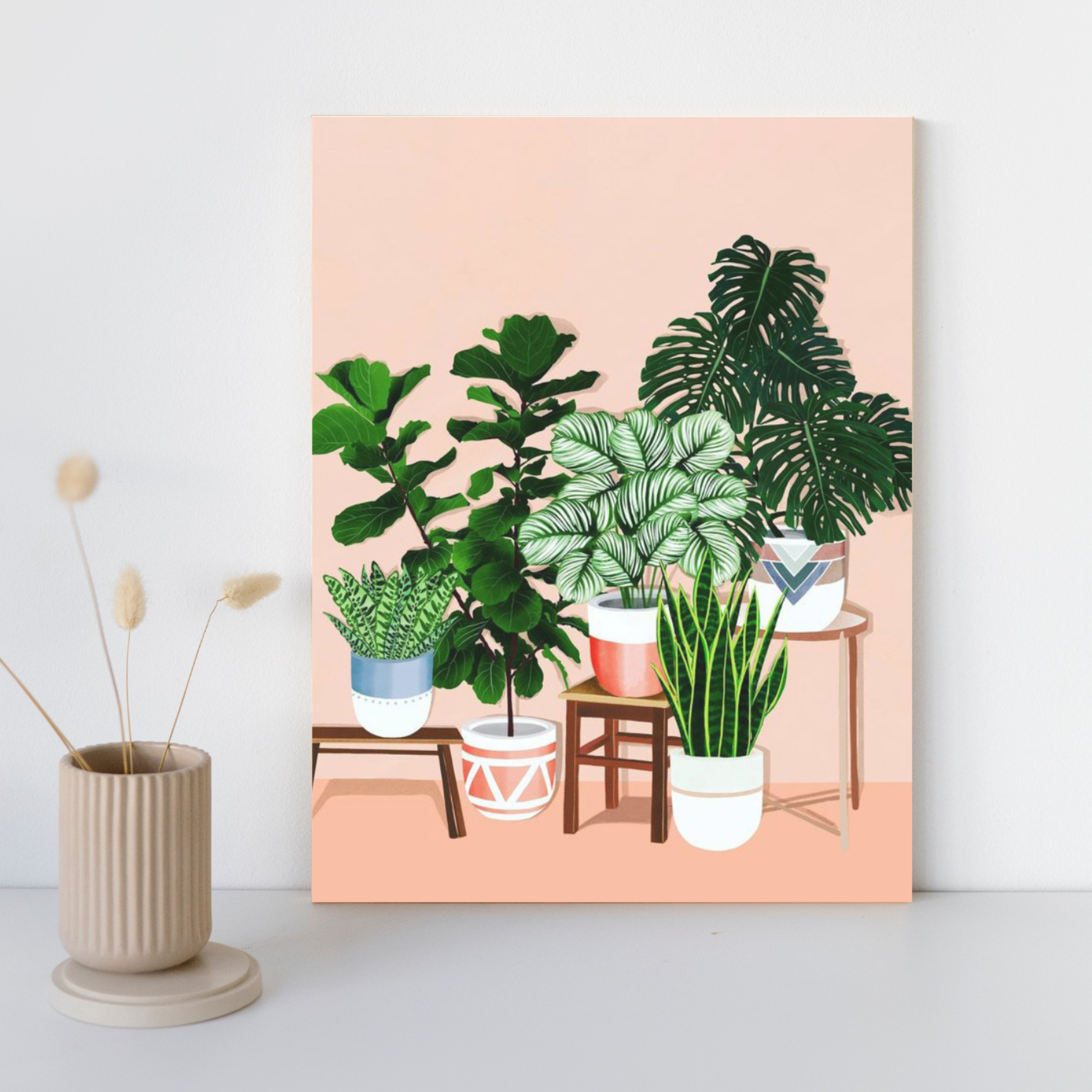 Indoor plant paint by numbers kit with colourful pots.