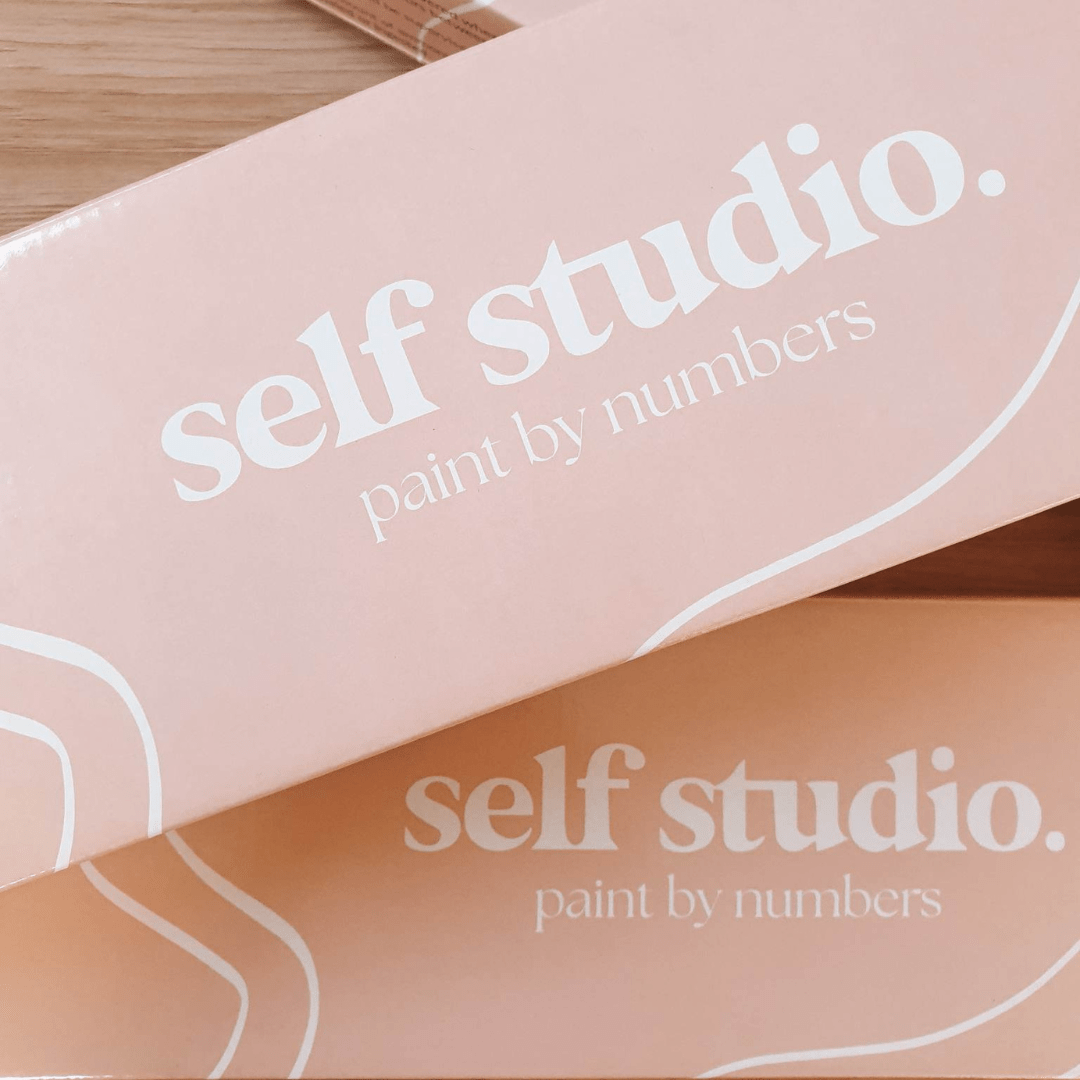 pink box packaging for Self Studio paint by numbers kit